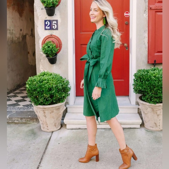 Elizabeth Wilson Designs Jillian Green Fit & Flare Wrap Dress Sz S MISSING SASH - Picture 10 of 12